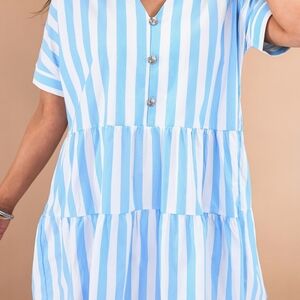 Jess Lea Blue and White Striped Shirt Dress